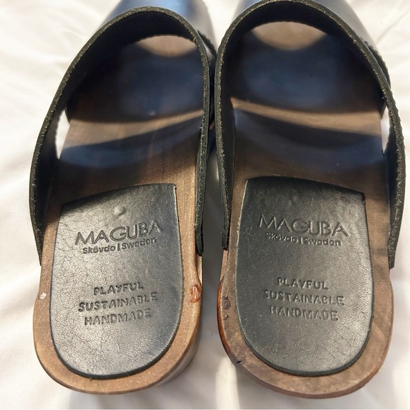 Maguba Black Tokyo Clogs Sandals Leather Wood Size 37 Swedish Summer Minimalist - Picture 3 of 8